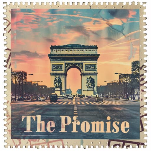 Vintage postage stamp featuring the Arc de Triomphe and the text 'The Promise'