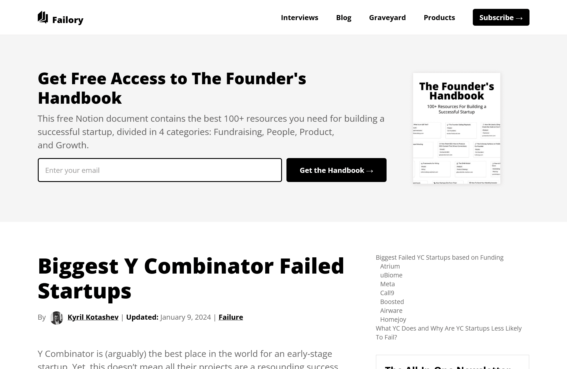 Y Combinator Failures