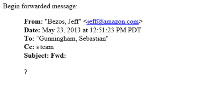 The famus Jeff Bezos Question Mark Email