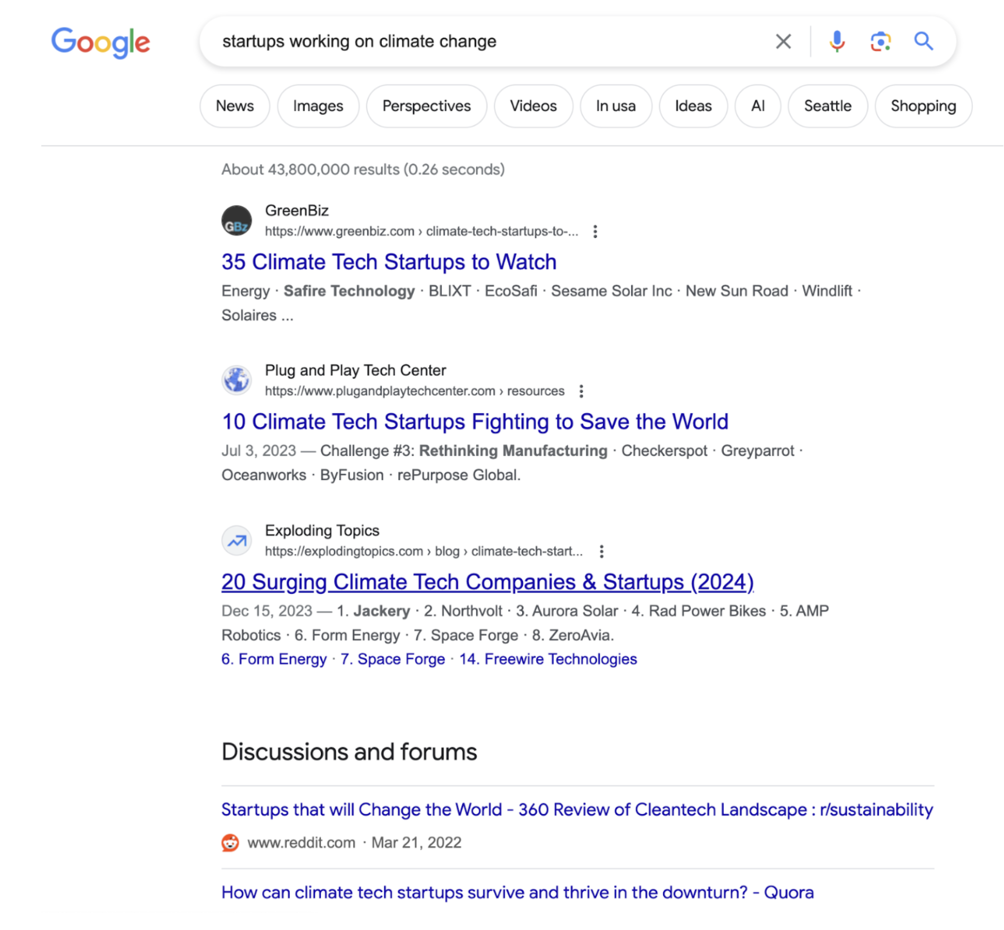 Google Result for Climate Change